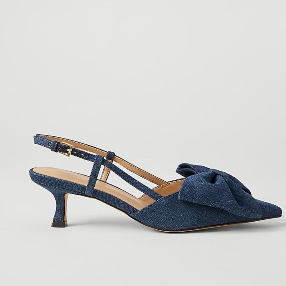 Ann Tailor Denim Bow Slingback Kitten Heel Pumps